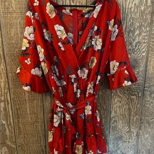 Red floral romper | Boohoo